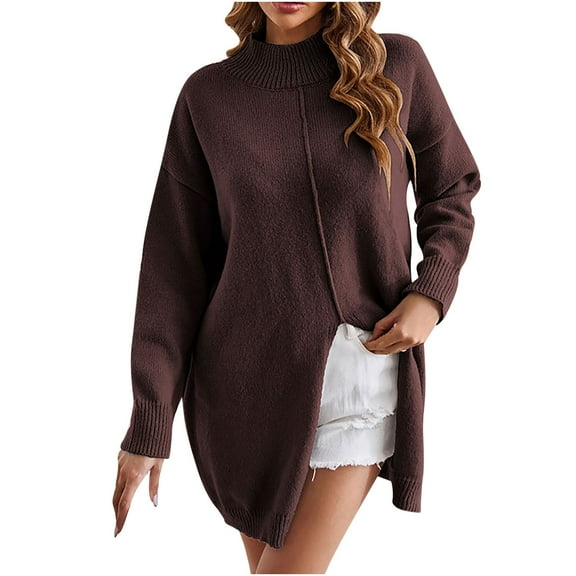 PuLe Sweaters for Women Women's Turtleneck Oversized Sweaters 2024 Fall Long Batwing Sleeve Spilt Hem Tunic Pullover Sweater Knit Tops ﻿