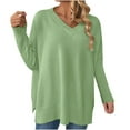thumbnail image 1 of PuLe Sweaters for Women Women’s V Neck Oversized Sweaters Split Hem Pullover Sweaters Long Sleeve Warm Knit Pullover Tops, 1 of 5