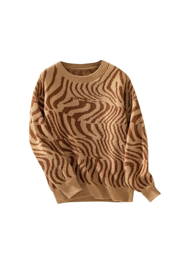 PuLe Sweaters for Women Women's Zebra Pattern Pullover Knitted Sweater Winter Fall Fashion Pullover Crew Neck Sweater Pullover Sweaters
