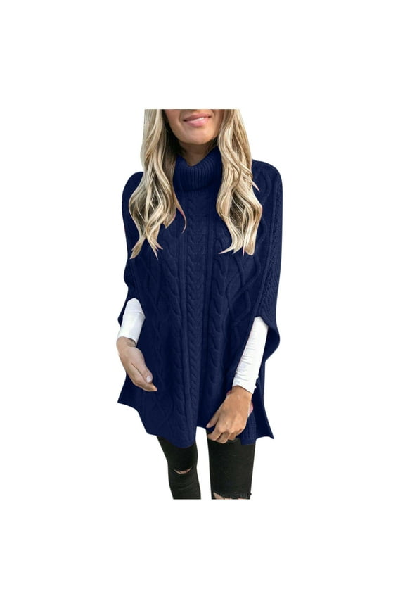 PuLe Sweaters for Women Womens Cable Knit Turtleneck Poncho Sweater Elegant Chunky Loose Cape Wrap Sweaters Pullover Chic Jumper Tops