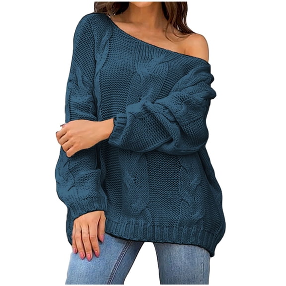 PuLe Sweaters for Women Womens Fall Sweaters 2024 Chunky Loose Off Shoulder Long Sleeve V Neck Oversized Dressy Casual Knit Pullover Tops
