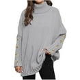 thumbnail image 1 of PuLe Sweaters for Women Womens Pullover Sweaters Batwing Long Sleeve Crewneck Casual Loose Knit Jumper Tops with Buttons, 1 of 5
