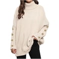 thumbnail image 1 of PuLe Sweaters for Women Womens Pullover Sweaters Batwing Long Sleeve Crewneck Casual Loose Knit Jumper Tops with Buttons, 1 of 4