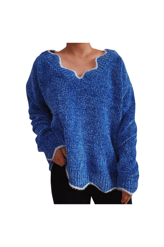 PuLe Sweaters for Women Womens Soft V Neck Ruffled Lace Pullover Sweater Oversized Casaul Loose Fluffy Fuzzy Long Sleeve Jumper Tops