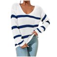 thumbnail image 1 of PuLe Sweaters for Women Womens Striped Sweater V Neck Collared Fall Trendy Knitted Long Sleeve Loose Pullover Sweaters, 1 of 8