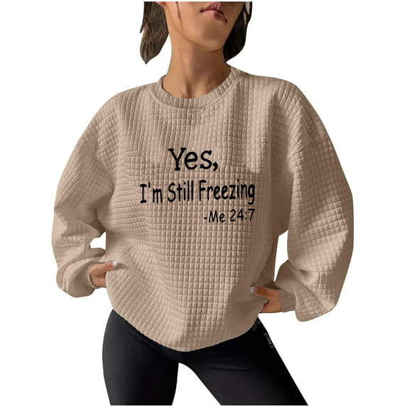 PuLe Sweatshirts Yes,I'm Still Freezing Knitted Waffle Hoodie with Pockets Oversized Pullover Hooded Sweatshirt Womens Long Sleeve