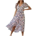 thumbnail image 1 of PuLe Women's 2024 Floral Boho Dress Wrap V Neck Short Sleeve Belted Ruffle Hem A-Line Flowy Maxi Dresses Summer Dress, 1 of 3