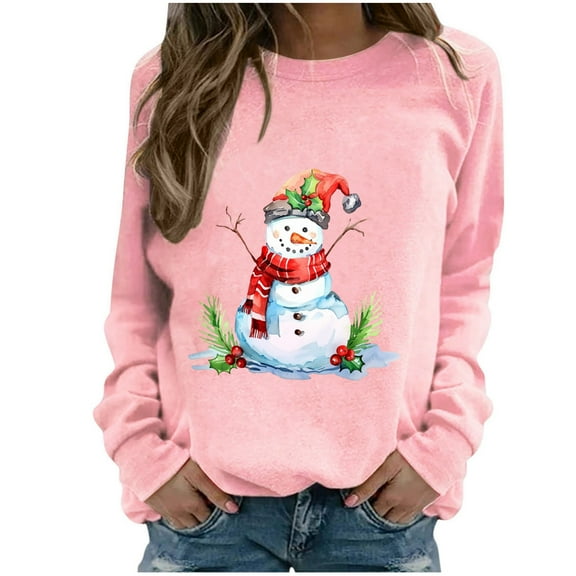 PuLe Women's Christmas Sweatshirt Funny Snowman Graphic Pullover Tops Xmas Holiday Long Sleeve Shirts Crewneck Sweatshirts