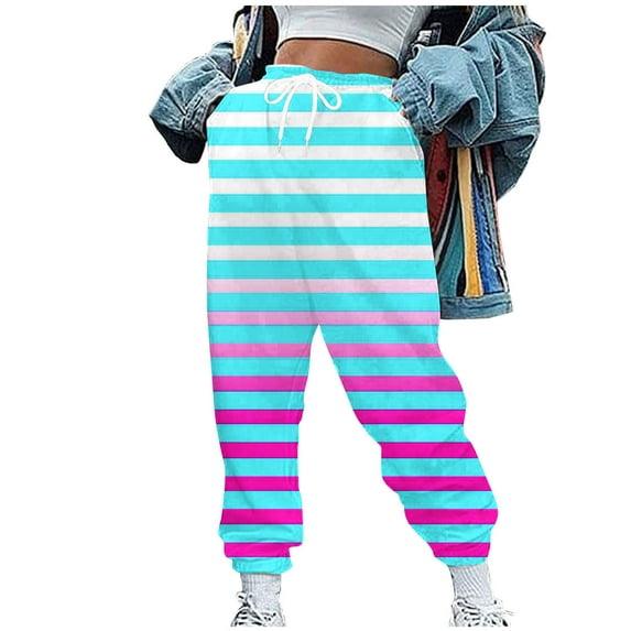 PuLe Women's Sweatpants Baggy High Waist Jogger Stripe Cinch Bottoms Trousers with Pockets Junior Fall Outfits