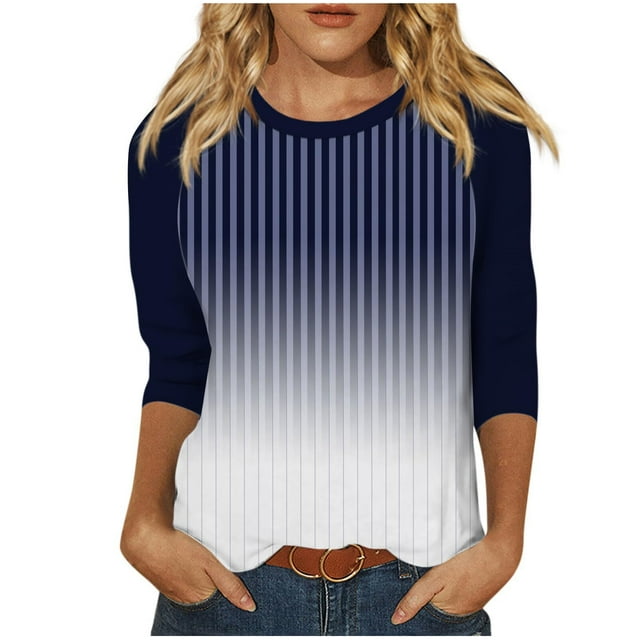 PuLe Women's Top 3/4 Sleeve Tunic Tops for Women Summer Floral Print Tees Shirts Womens Crew Neck 3/4 Sleeve Basic T-Shirts