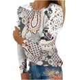 thumbnail image 1 of PuLe Women's Top Cute Tops for Women Lace Patchwork Long Sleeve Shirts Trendy Printed Hollow Out Blouses Casual Crew Neck Tunic Shirts, 1 of 5