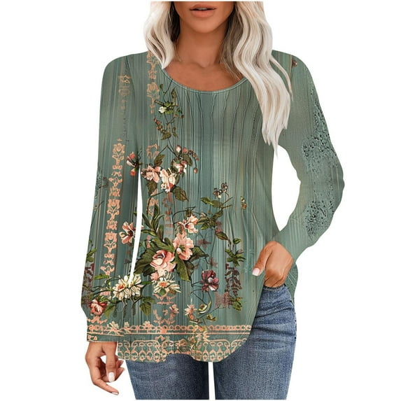 PuLe Women's Top Long Sleeve Shirts for Women Fall Tops Dressy Casual Blouses Pleated Scooped Neck Tunic Tops for Leggings 