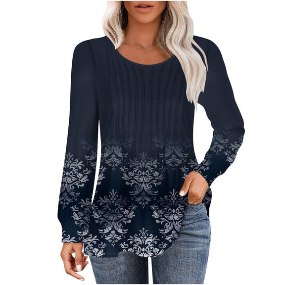 PuLe Women's Top Long Sleeve Shirts for Women Fall Tops Dressy Casual Blouses Pleated Scooped Neck Tunic Tops for Leggings ﻿