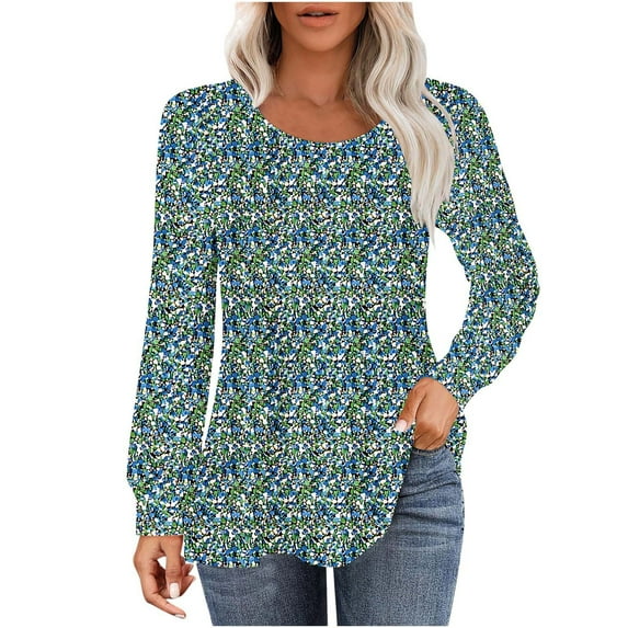 PuLe Women's Top Long Sleeve Shirts for Women Fall Tops Dressy Casual Blouses Pleated Scooped Neck Tunic Tops for Leggings 
