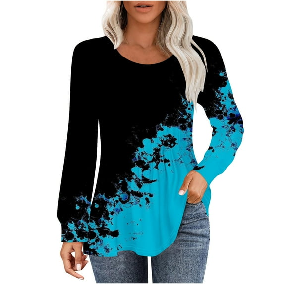 PuLe Women's Top Long Sleeve Shirts for Women Fall Tops Dressy Casual Blouses Pleated Scooped Neck Tunic Tops for Leggings 