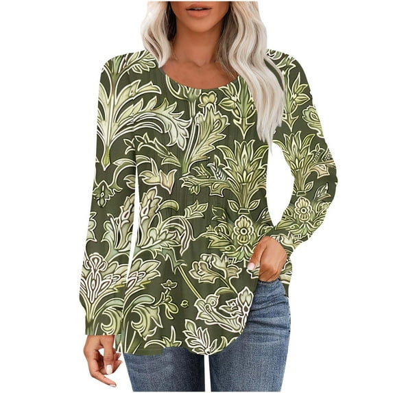 PuLe Women's Top Long Sleeve Shirts for Women Fall Tops Dressy Casual Blouses Pleated Scooped Neck Tunic Tops for Leggings 