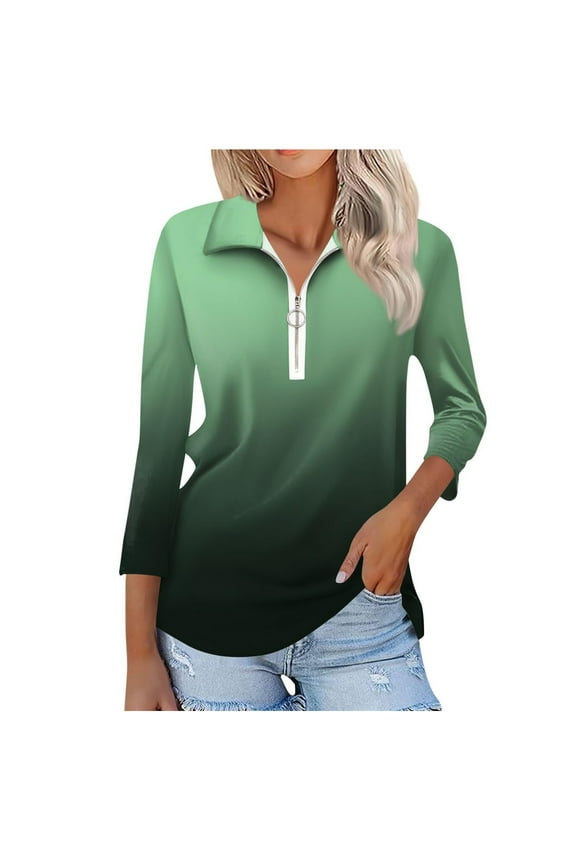 PuLe Women's Top Women's V Neck 3/4 Sleeve Tops Quarter Zip Collared Shirts Shirts Summer Tees