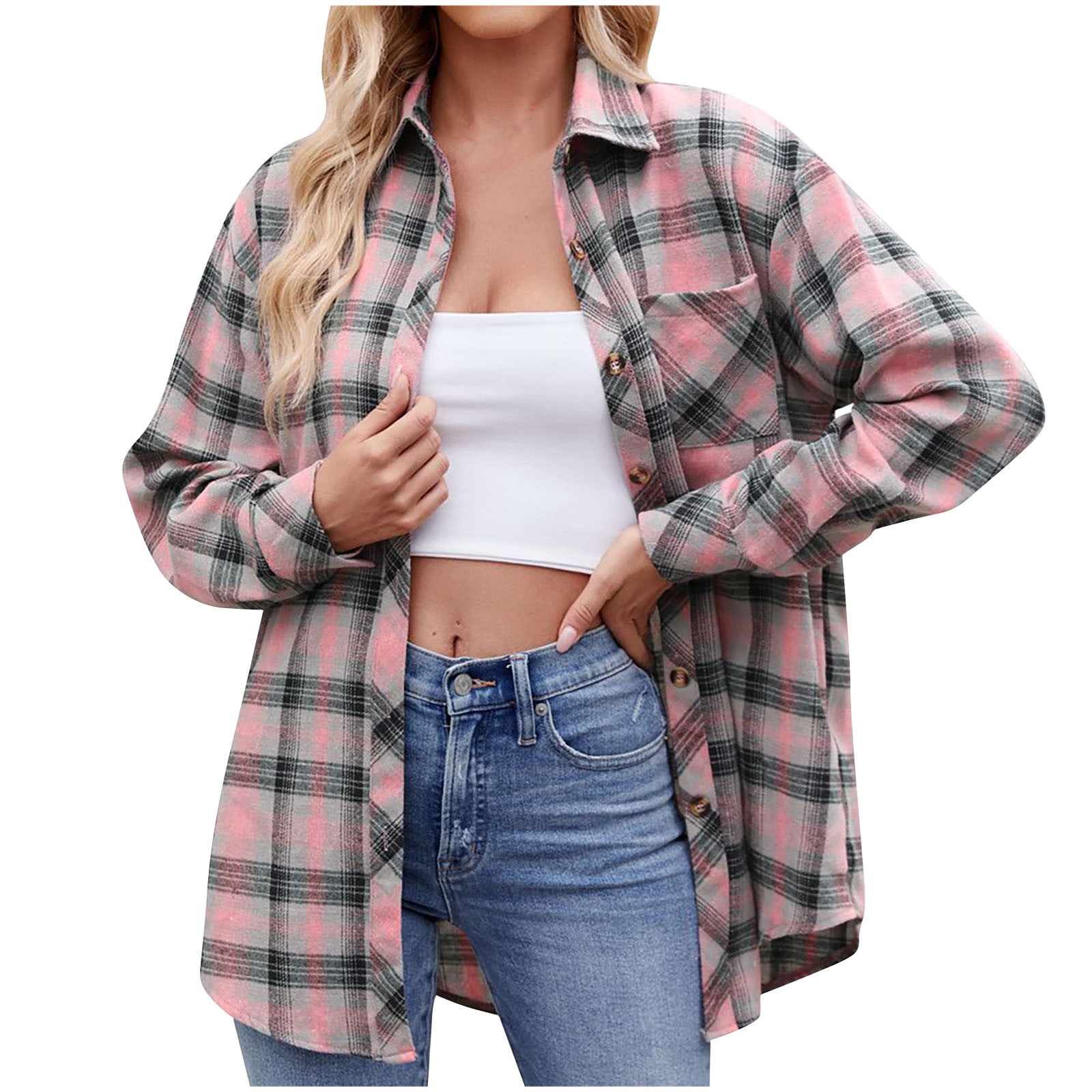 Produktbild von Deer Lady Damen Plaid Flanellhemd Casual Button Down Shirts