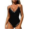 thumbnail image 1 of PuLe Womens Sexy One Piece Swimsuit V Neck Ribbed Bathing Suit Cheeky String Tummy Control Swimwear ﻿, 1 of 4