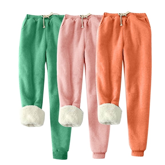 PuLe pants for women 3PC Women's Color Blocked Velvet Pants Loose Home Tight Leg Sports Warm Sherpa Lined Athletic Sweatpants Jogger Fleece