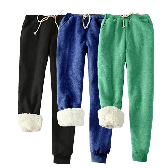 PuLe pants for women 3PC Women's Color Blocked Velvet Pants Loose Home Tight Leg Sports Warm Sherpa Lined Athletic Sweatpants Jogger Fleece