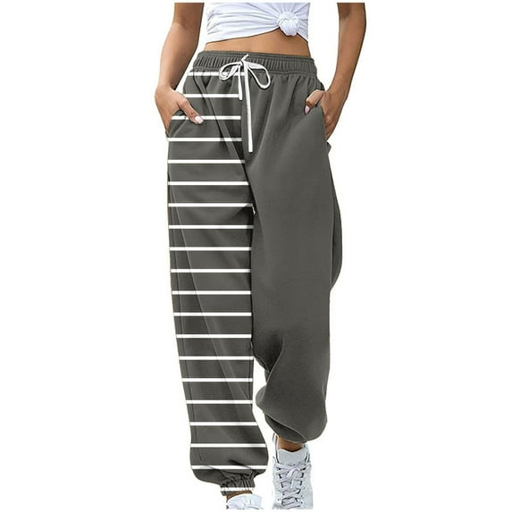 PuLe pants for women Women Printed Baggy Sweatpants Pockets High Waist Joggers Pants Contrast Color Sporty Athletic Lounge Trousers
