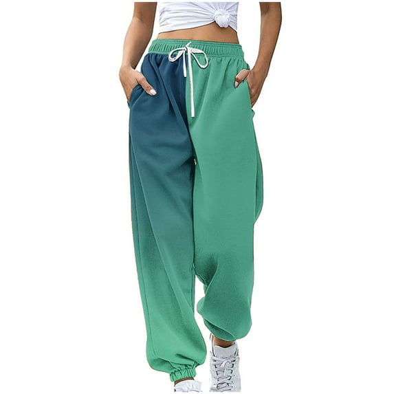 PuLe pants for women Women Printed Baggy Sweatpants Pockets High Waist Joggers Pants Contrast Color Sporty Athletic Lounge Trousers