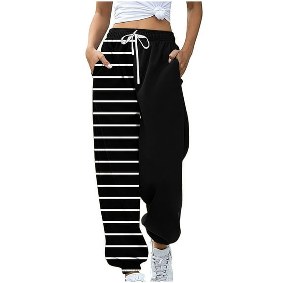 PuLe pants for women Women Printed Baggy Sweatpants Pockets High Waist Joggers Pants Contrast Color Sporty Athletic Lounge Trousers