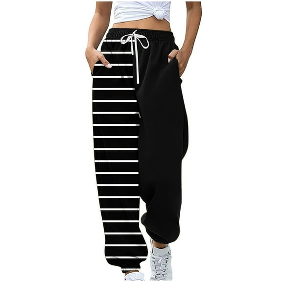 PuLe pants for women Women Printed Baggy Sweatpants Pockets High Waist Joggers Pants Contrast Color Sporty Athletic Lounge Trousers