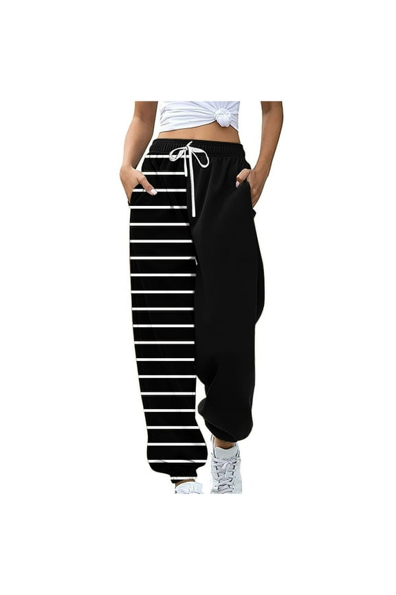 PuLe pants for women Women Printed Baggy Sweatpants Pockets High Waist Joggers Pants Contrast Color Sporty Athletic Lounge Trousers