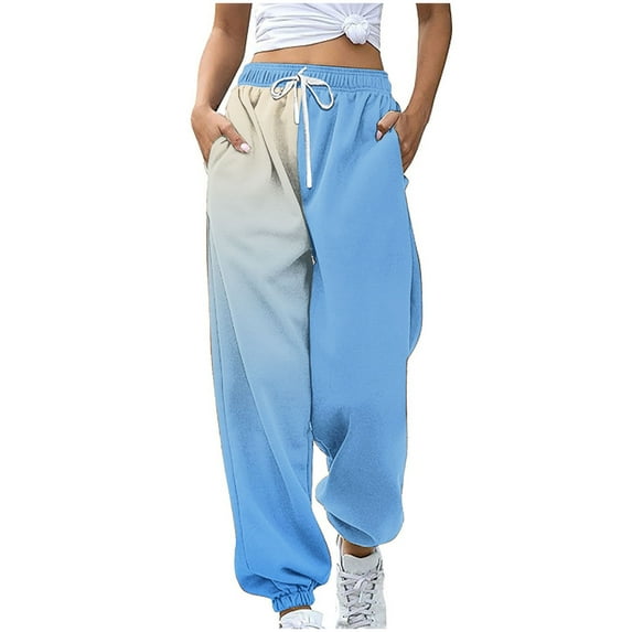 PuLe pants for women Women Printed Baggy Sweatpants Pockets High Waist Joggers Pants Contrast Color Sporty Athletic Lounge Trousers