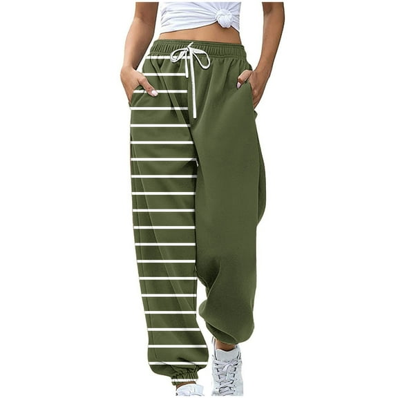 PuLe pants for women Women Printed Baggy Sweatpants Pockets High Waist Joggers Pants Contrast Color Sporty Athletic Lounge Trousers