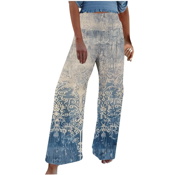 PuLe pants for women Women Wide Leg Pants High Waist Summer Colorful Floral Floral Print Pant Lounge Beach Trousers with Pocket