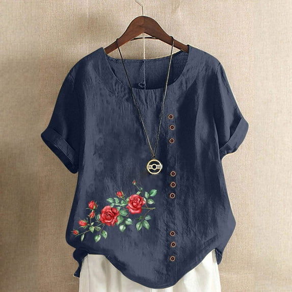 Pohista Casual Tops for Women Plus Size Tshirts Shirts for Women Cropped Cotton Blouses for Women Boho Womens Work Tops Short Sleeve my recent orders