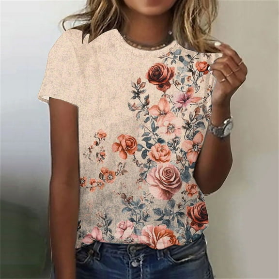 Pohista Casual Tops for Women Summer T Shirts for Women Cotton Casual Women Blouses for Seniors Short Sleeve Tops for Women Trendy my items ordered