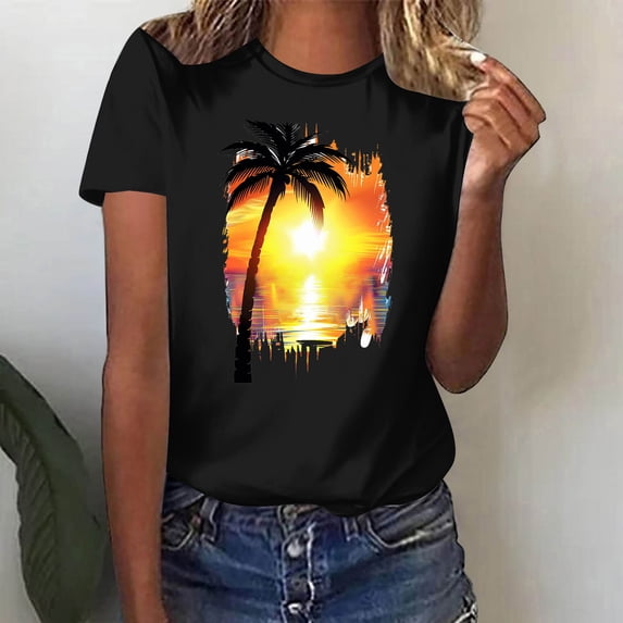 Pohista Cotton Tops for Women T Shirts for Women Oversized Ladies Tops and Blouses Ribbed Short Sleeve Tops for Women Cotton my items