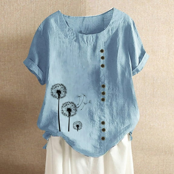Pohista Cotton Tops for Women Trendy Summer Womens T Shirts Womens Blouses Button up Women's Short Sleeve Tops my items