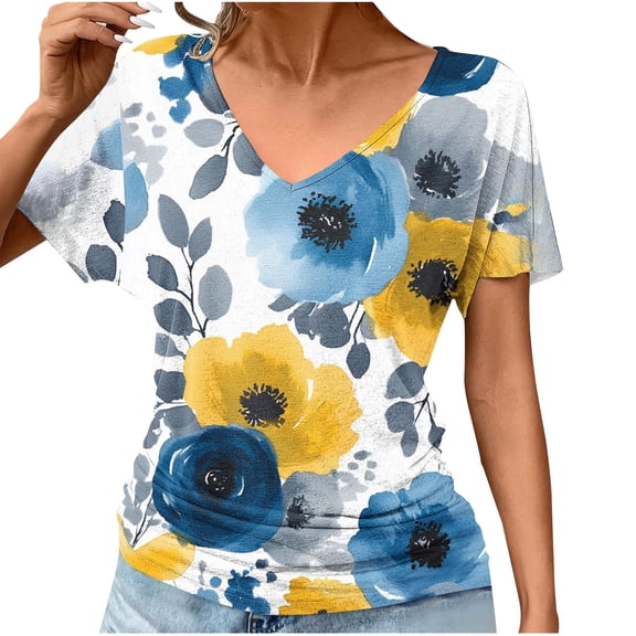 Pohista Cotton Tops for Women Womens Oversized Tee Shirts Cropped Dressy Blouses for Women Elegant Ribbed Short Sleeve Tops for Women Longs