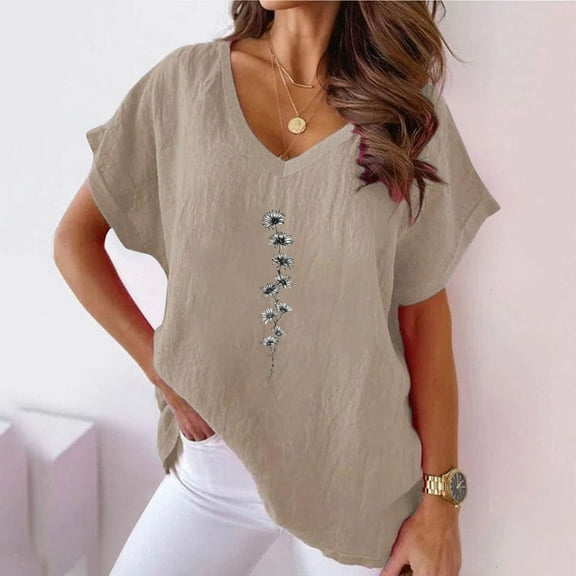 Pohista Cute Summer Tops for Women T Shirts for Women V Neck Womens Blouses for Work Professional Womens Short Sleeve Tops Cotton my items ordered