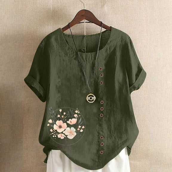 Pohista Cute Tops for Women Summer Womens Tshirts Cotton Graphic Blouses for Women Dressy Casual Crop Women's Short Sleeve Tops Petite