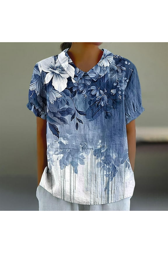 Petite Tops for Women Size Petite Womens Shirts Cotton Blouses for Women Boho Women's Short Sleeve Tops reorder