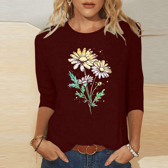 Pohista Plus Size Tops for Women Dressy Women's T-Shirts Graphic Cotton Blouses for Women Women 3/4 Sleeve Tops Loose Fit my items in cart