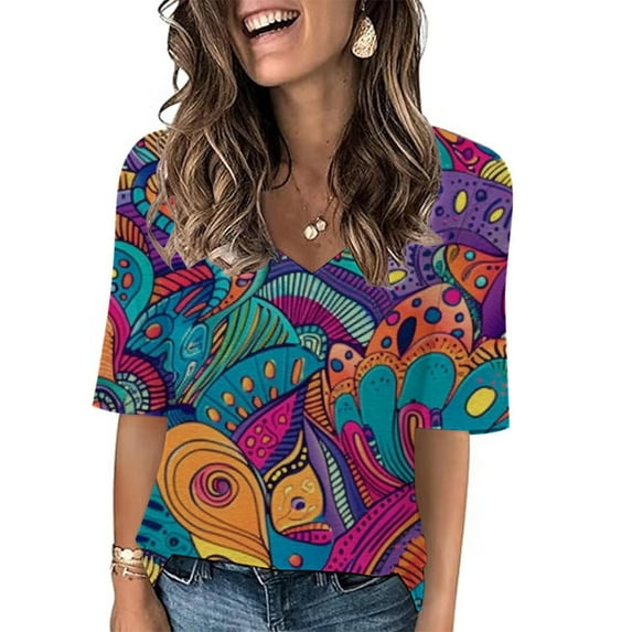 Pohista Plus Size Tops for Women Womens T Shirts Loose Fit Plus Size Blouses for Women Button down Womens Summer Tops Short Sleeve Boho