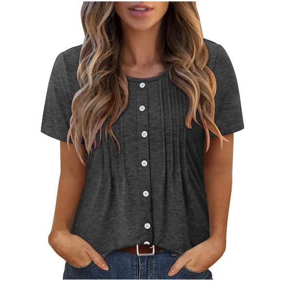 Spring Tops for Women 2026 Dressy Womens Oversized Tee Shirts Cotton Summer Blouses Plus Size Short Sleeve Tunic Tops for Women Plus Sizes