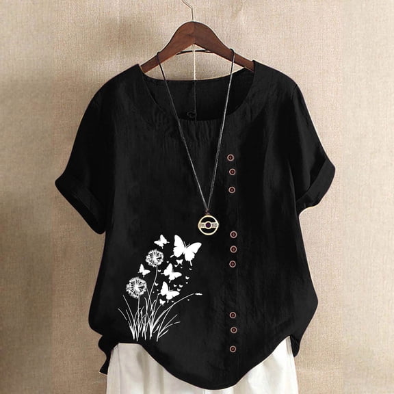 Pohista Spring Tops for Women Dressy Women's T-Shirts Graphic Tees Vintage Retro Plus Size Blouses for Women Cotton Womens Short Sleeve Tops Oversized order history