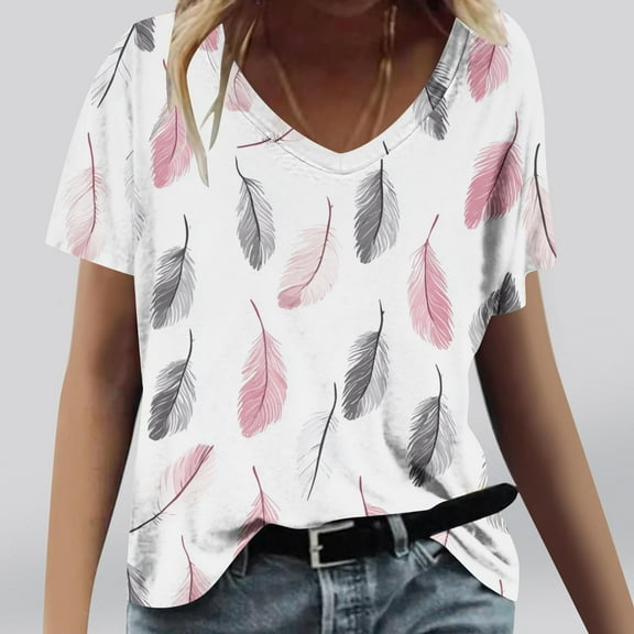 Pohista Spring Tops for Women Work Womens Graphic T Shirts V Neck Plus Size Blouses for Women Dressy Womens Short Sleeve Blouses Cotton reorder items previously ordered