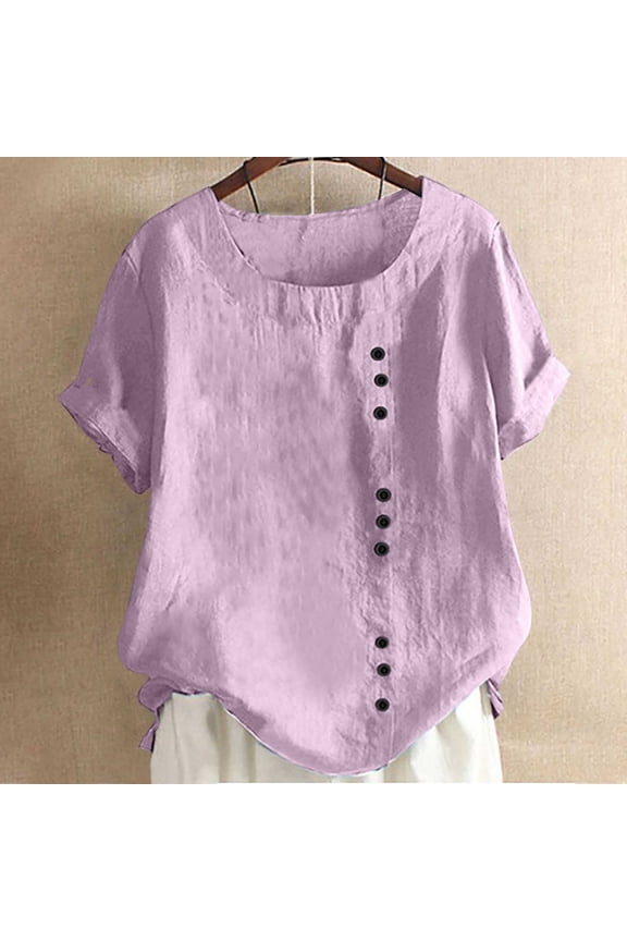 Summer Tops for Women 2025 Trendy Cotton Women's T-Shirts Vintage Dressy Blouses for Women Plus Women's Short Sleeve Tops V Neck my recent orders