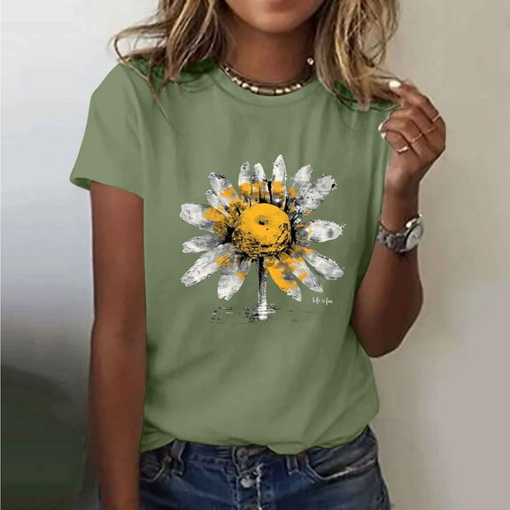 Pohista Summer Tops for Women 2025 Vacation Workout Shirts Women Plus Size Summer Blouses for Women Dressy Ribbed Short Sleeve Tops for Women Cotton