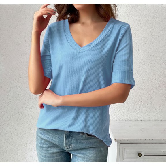 Pohista Summer Tops for Women with Sleeves Workout Shirts Women Loose Fit Blouses for Women Business Casual Cotton Short Sleeve Shirts for Women Basic My Items