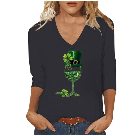 Saint Patricks Day Shirt Funny,Summer Tops for Women Plus Size Womens Graphic T Shirts V Neck Cotton Blouses for Women Dressy Summer Tops for Women Short Sleeve